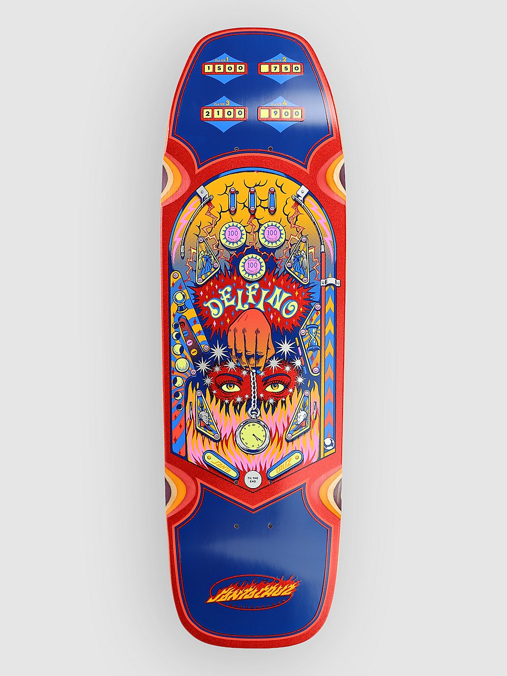 Santa Cruz Delfino Pinball Pro Shaped 9.14" Skateboard Cruiser Deck blue
